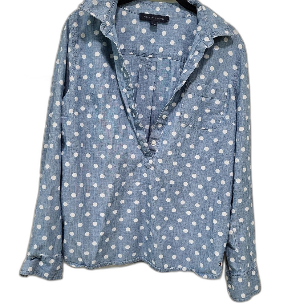 Tommy Hilfiger Chambray Polka Dot Top - Size Med